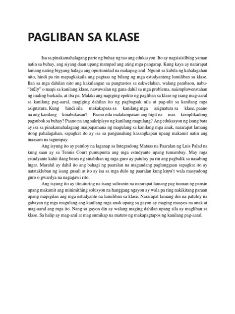 questionnaire tungkol sa pagliban sa klase